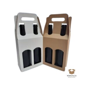 Cutie de carton maro cu maner si fereastra pentru 2 sticle